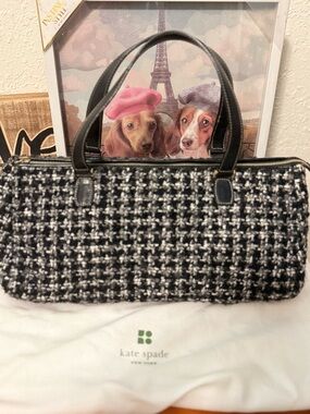Kate Spade Vintage Black & White Tweed Houndstooth Baguette Bag EUC